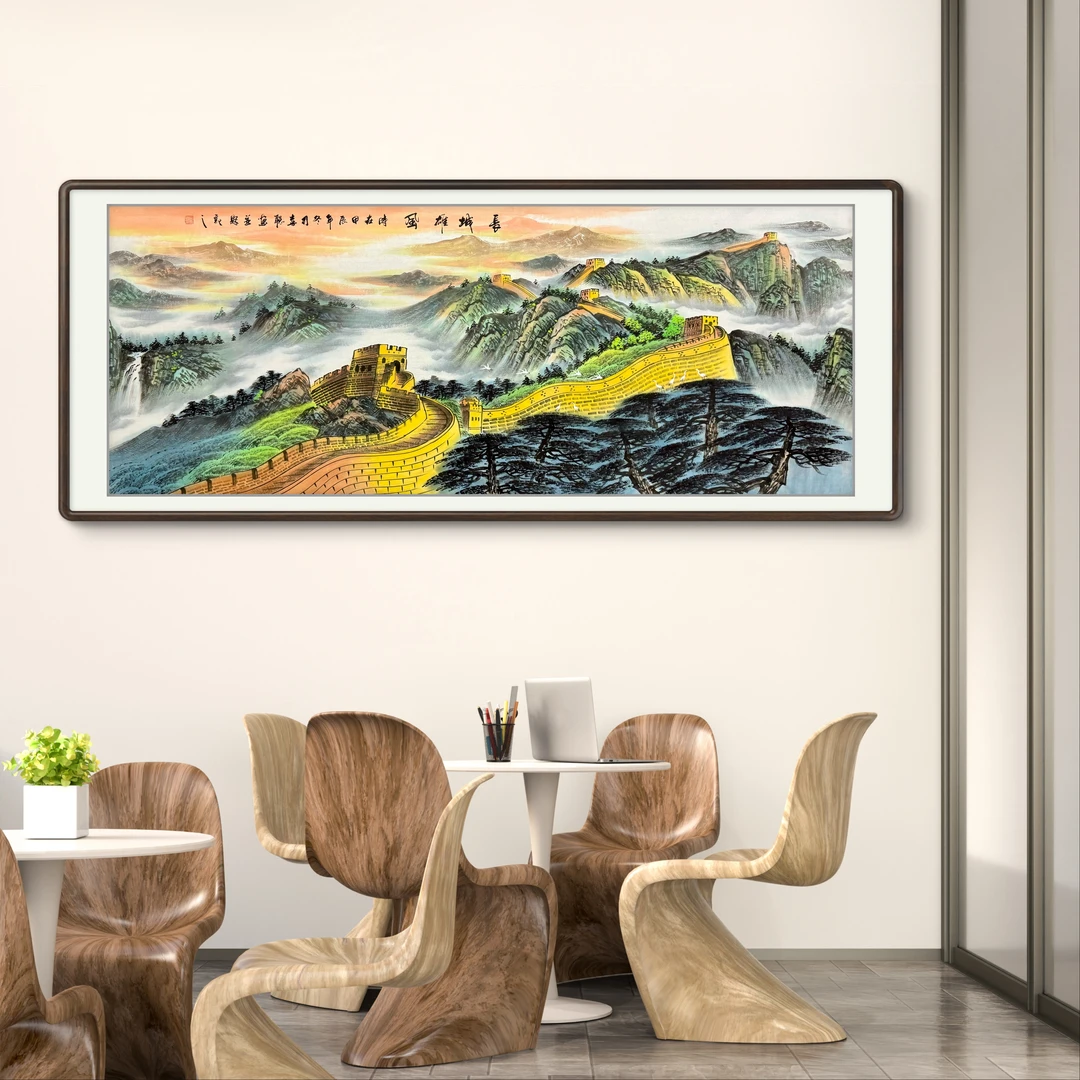 《长城雄风》纯手绘国画六尺横幅长城会议室书房挂画作品文玩探宝