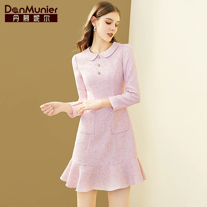 丹慕妮尔法式减龄小香风连衣裙女秋季新款气质高级感收腰鱼尾裙子