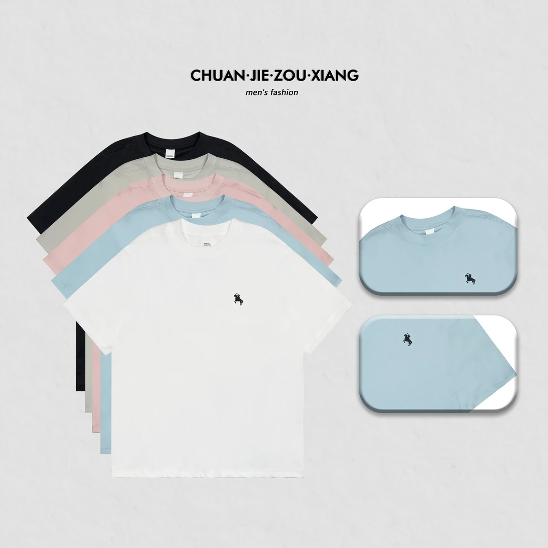 《穿街走巷》春夏新品简约休闲百搭情侣款刺绣战马圆领短袖T恤90185