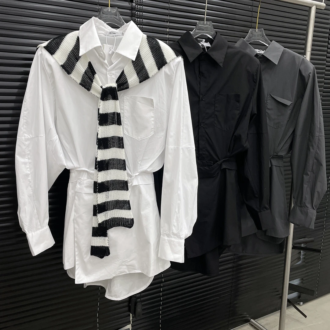 付新博女装减龄时尚套装女小众设计衬衫裙+针织披肩两件套14009