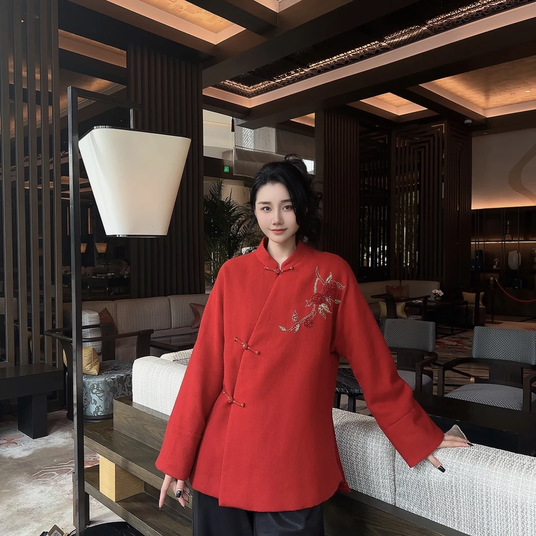 Betty Bairn【棠喜】秋冬新中式气质斜襟盘扣棉服上衣Q7026