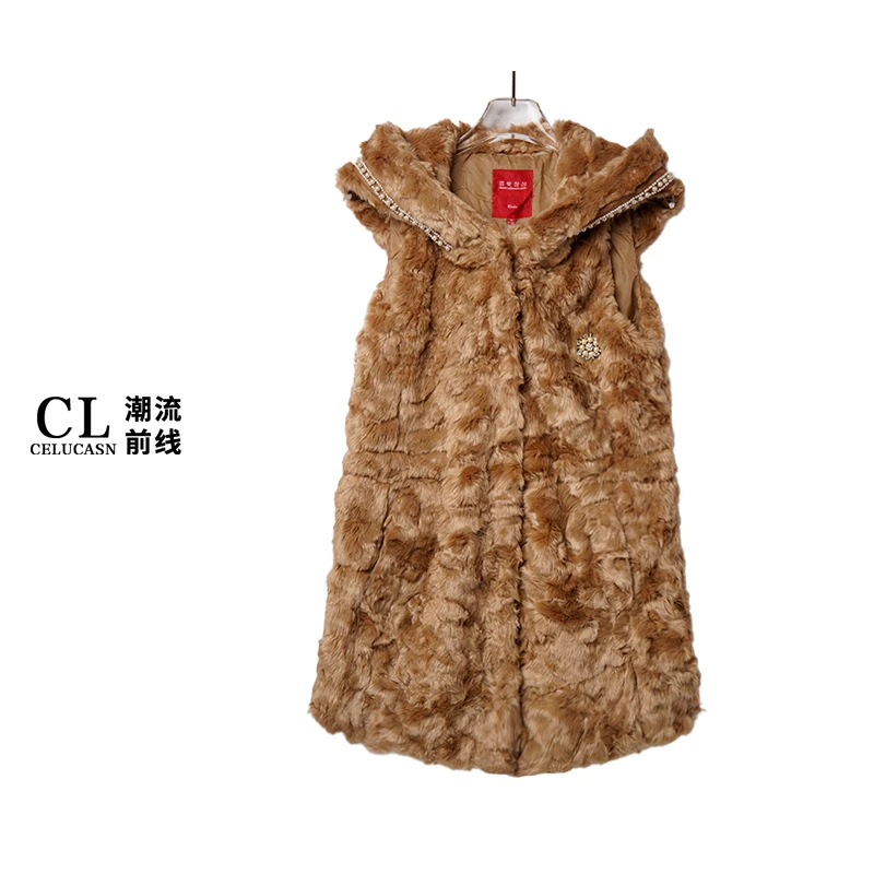 春4WB80826#时髦洋气高级感连帽无袖女冬季高级感毛绒外秋