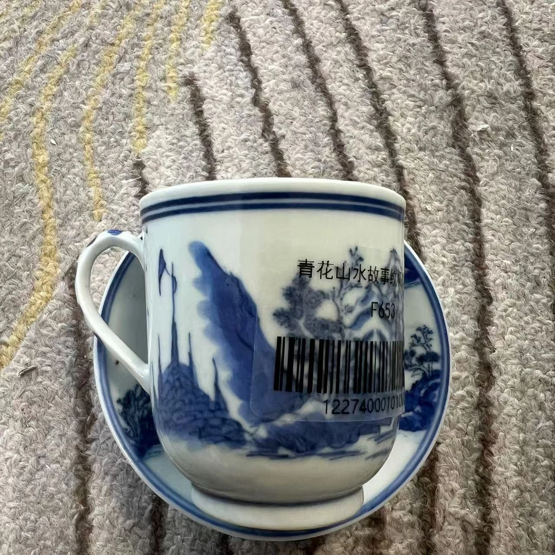 F653青花山水故事纹杯碟套组