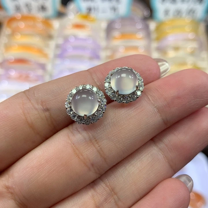 玛瑙/玉髓银S925镶嵌耳钉