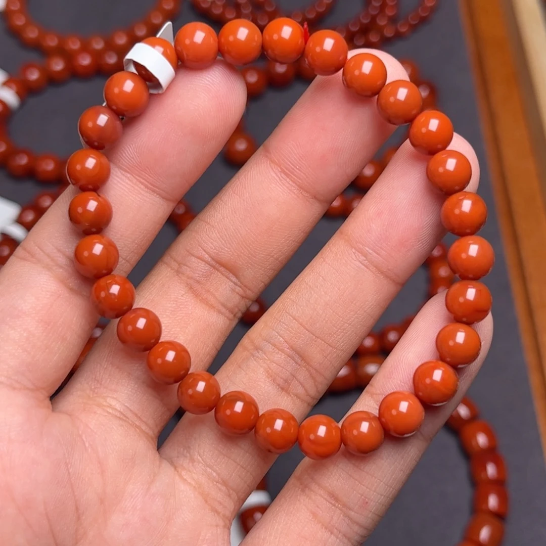 手链未镶嵌南红玛瑙原矿全品瓦西料满色满肉柿子红6m+