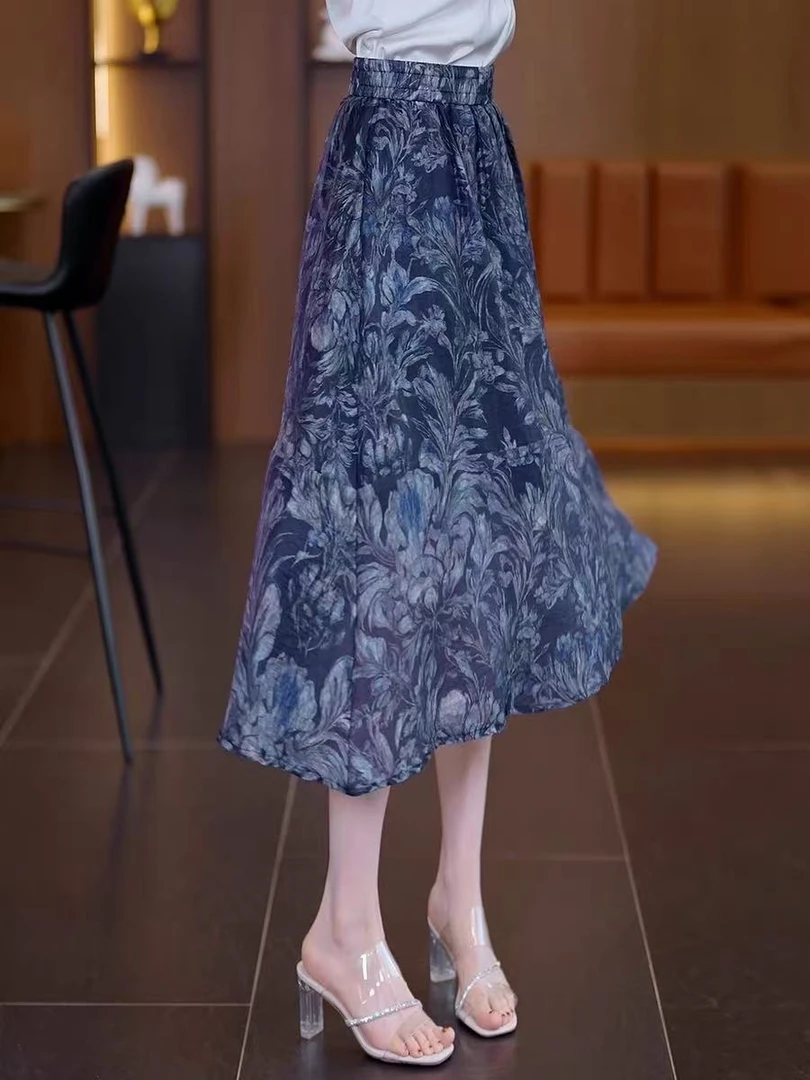 碎花雪纺半身裙高腰裙子显瘦夏日a字裙薄款