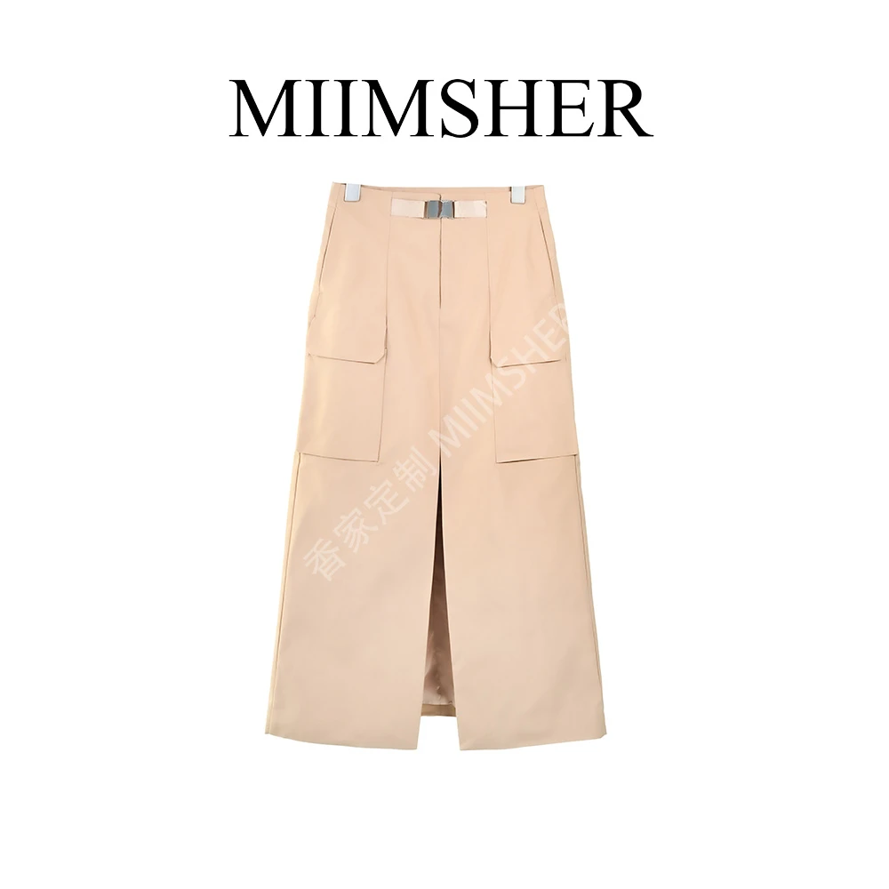 机车风金属扣腰带工装前开叉设计感工装裙半身裙子显瘦MS245111