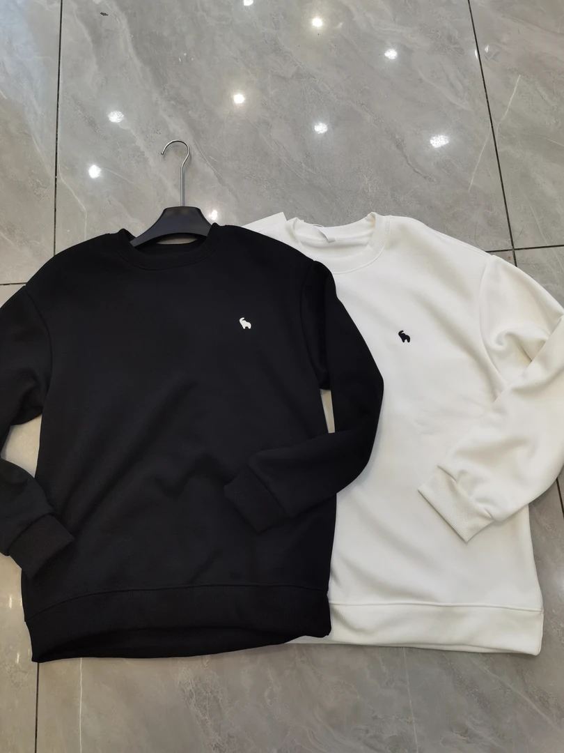 时尚潮男圆领加绒卫衣秋冬季刺绣宽松百搭男装上衣