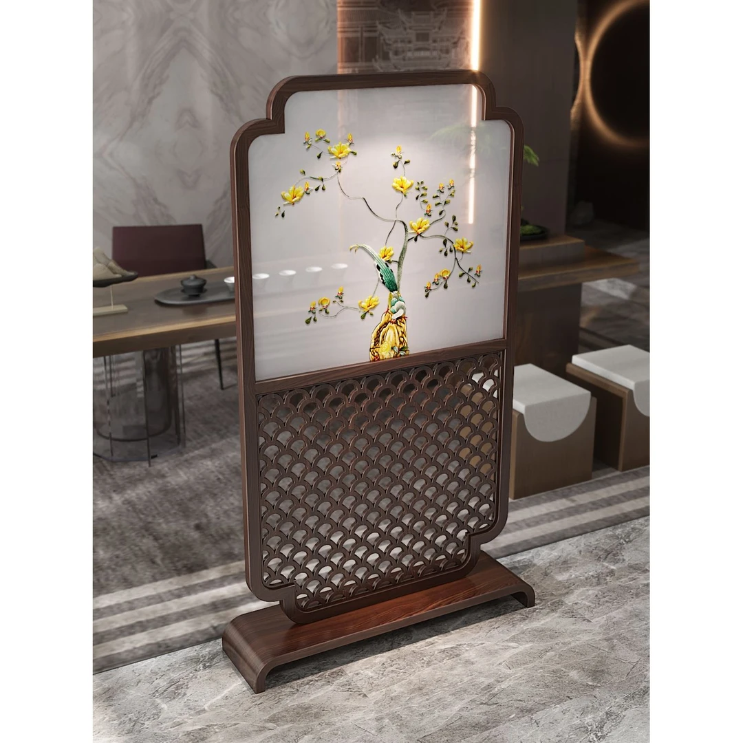 客厅座屏隔断办公室新装饰苏绣移动酒店双面实木中式茶室屏风刺绣