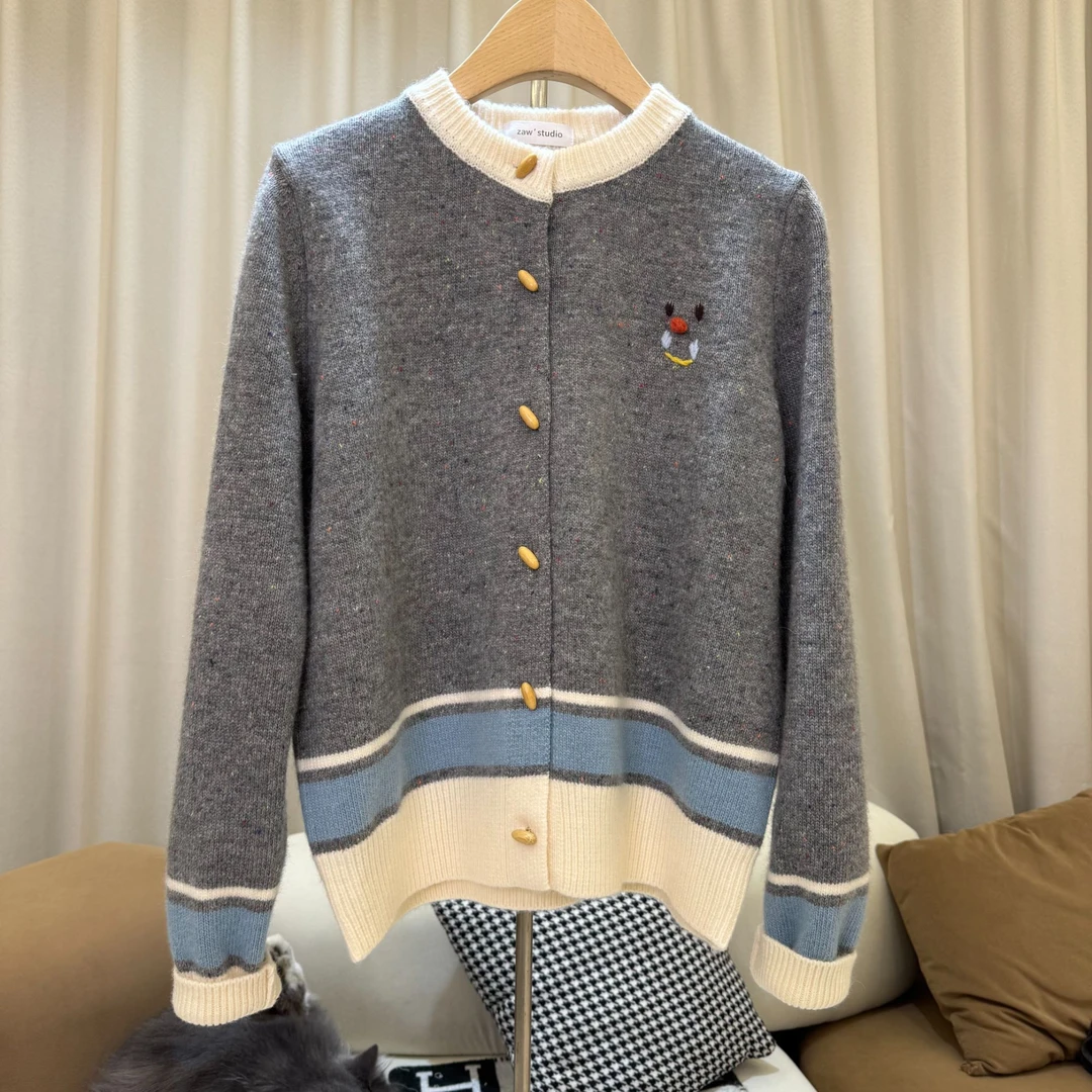 zaw大码女装胖妹妹宽松毛衣外套女洋气胖妹妹开衫上衣