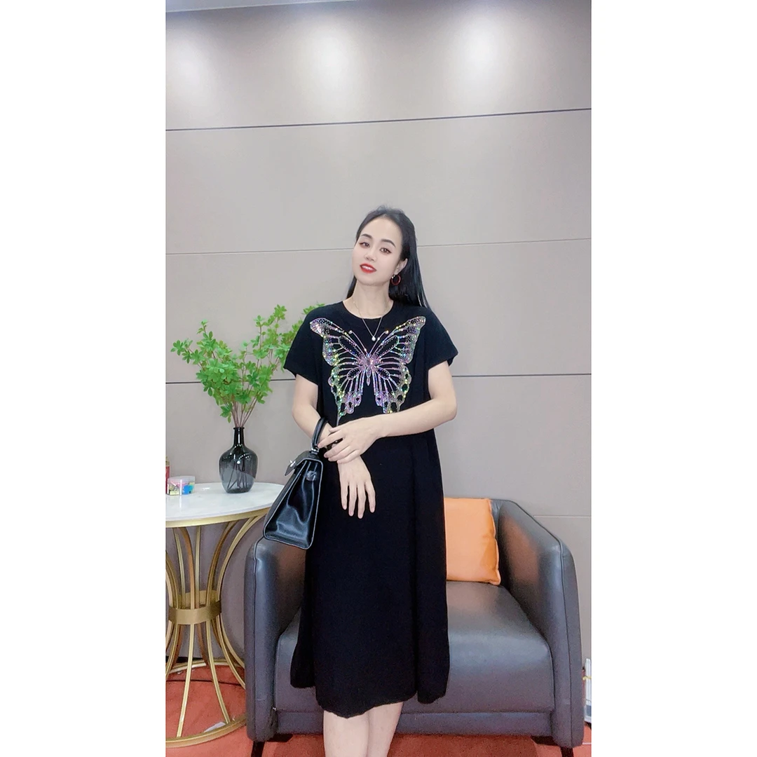 3737 大版短袖连衣裙中长款针织毛衣长裙打底外穿