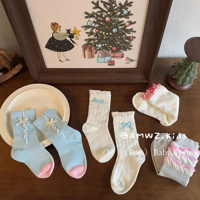 女童棉袜韩版春夏袜子学生女L日系中筒袜2025新款花边袜无骨百搭