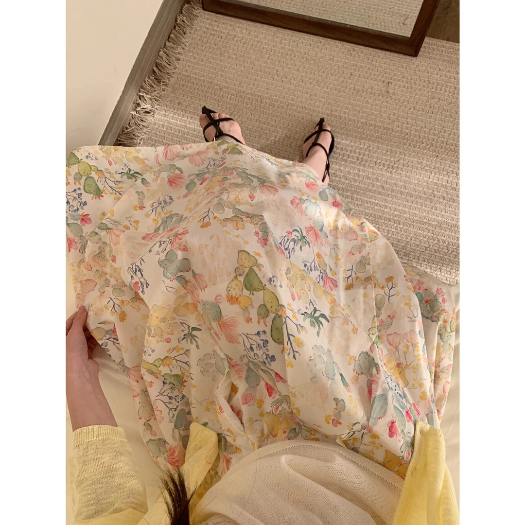 夏上新2025夏季新款韩国东大门气质淑女风口袋精梳棉碎花裙半身裙