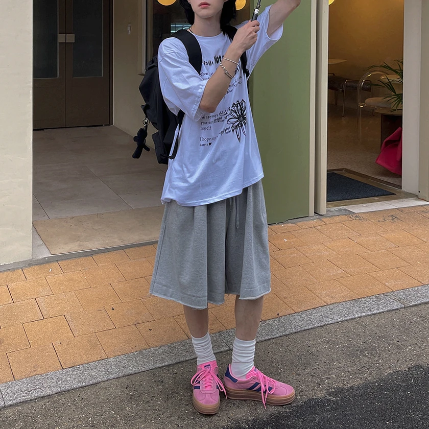 MRCYC灰色运动短裤男士夏季宽松休闲中裤韩系通勤风阔腿五分卫裤