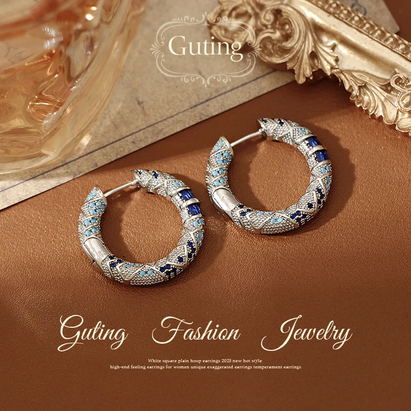 铜合金合成锆石耳饰 (天青色等烟雨)耳环设计感耳钉气质耳饰21760