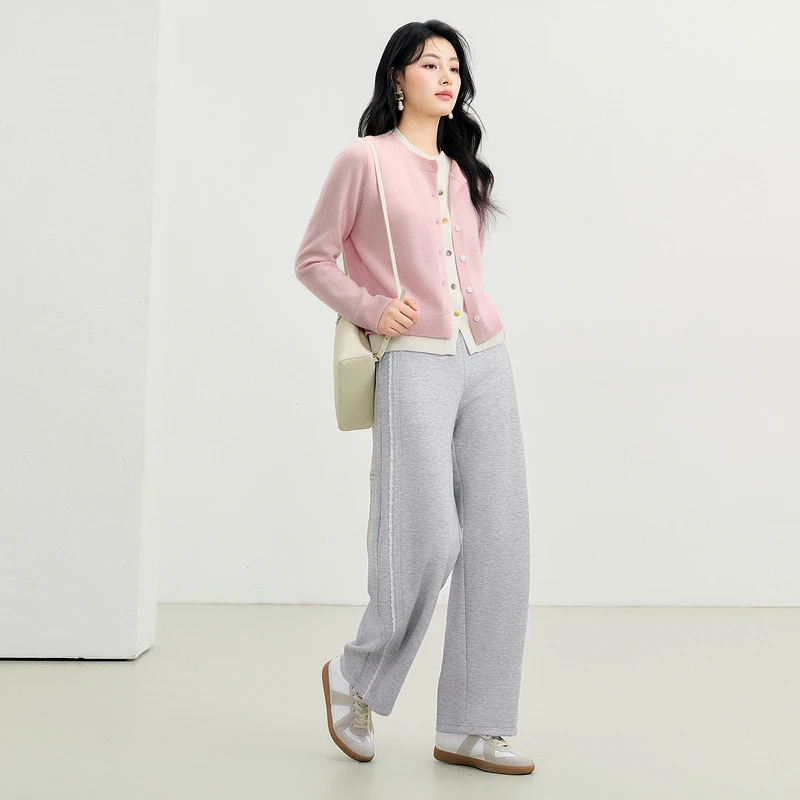 Basic House/百家好新款时尚洋气百搭女装休闲裤直筒宽松阔腿长裤