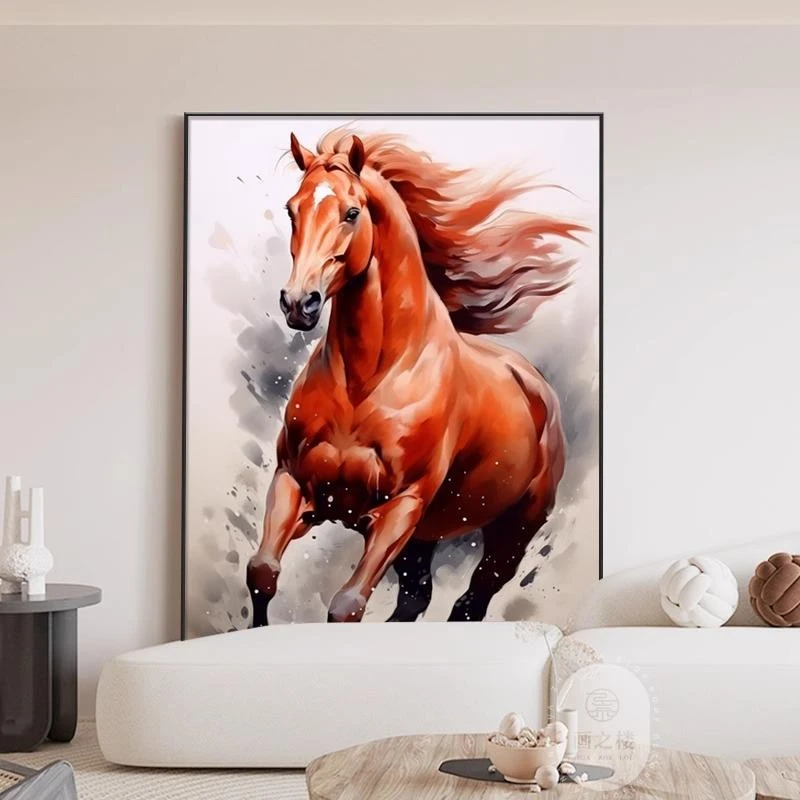 汗血BMW客厅沙发背景墙落地画 画马到成功老板办公室书房挂画 画