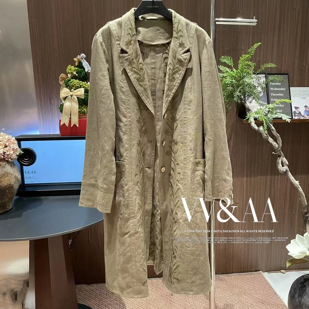 VV&AA 中长版风衣宽松复古单排长外套 SH4113