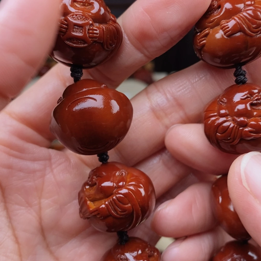 秋***叶吊坠橄榄核八宝弥勒