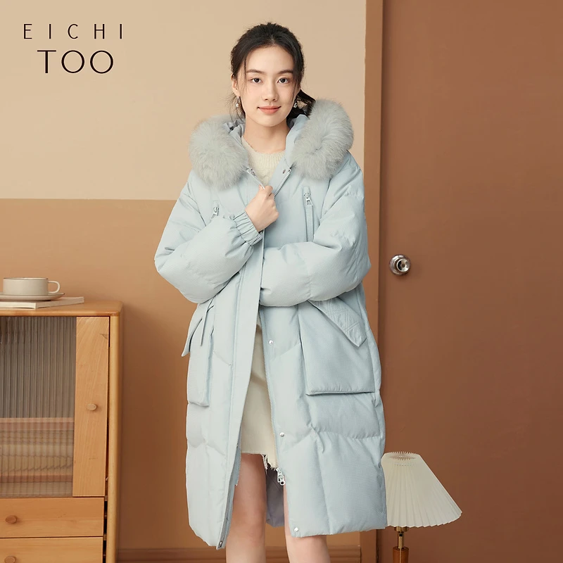 【90绒】爱居兔中长款时尚女士保暖高级感连帽羽绒服EWRAD4N776A