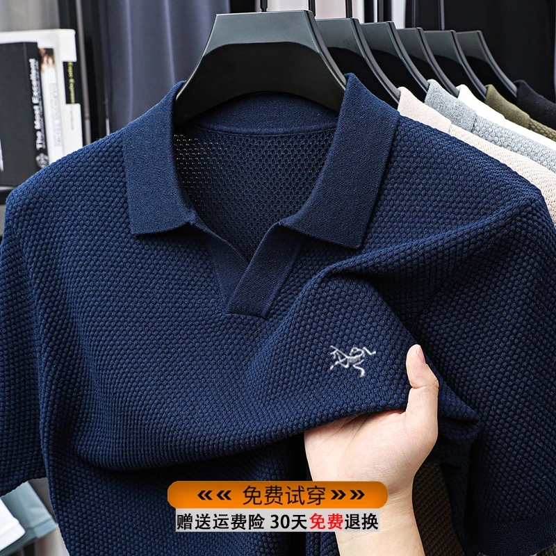 【海外撤柜】始祖刺绣鸟男士男装夏季纯棉针织短袖洋气POLO衫针织衫
