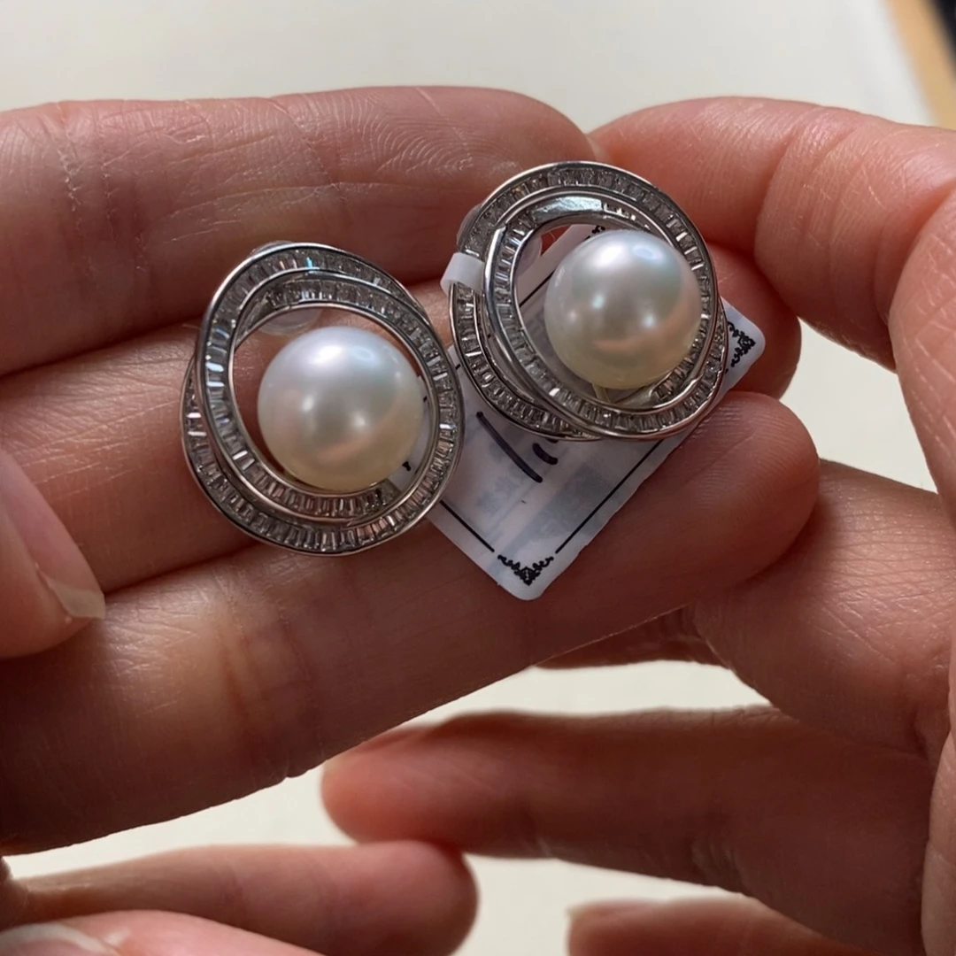 海水珍珠耳饰银S925镶嵌