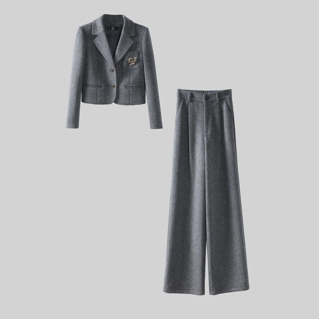 【纪朵研】8150高级感西装阔腿裤两件套女2025新款时尚气质洋气套装