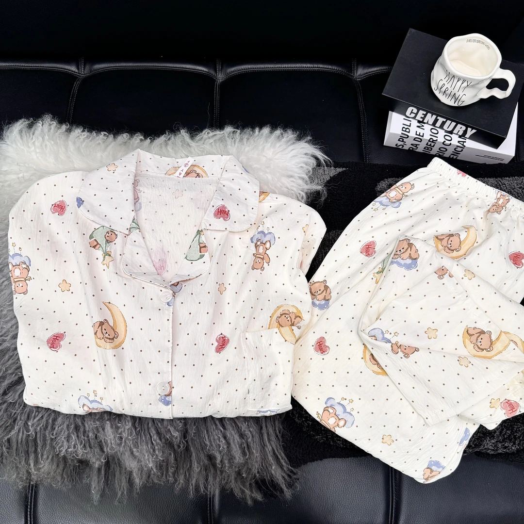 【长袖月亮熊】云朵绵春秋韩版少女睡衣可爱卡通套装家居服