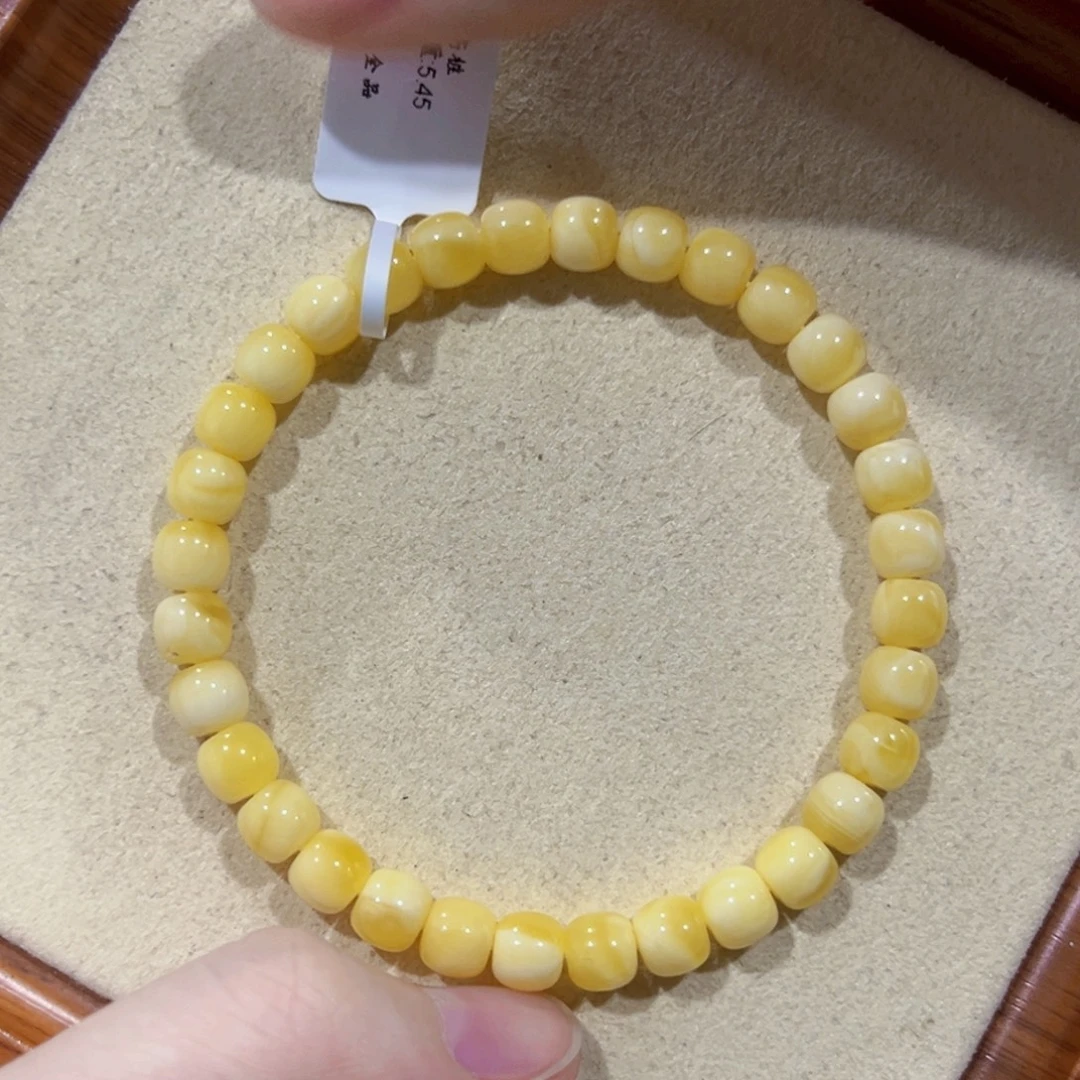 蜜蜡未镶嵌手链6.5m高桩浓蜡金白溶洞妖花 新货