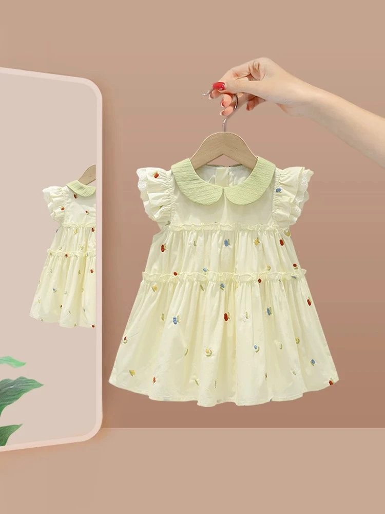 女童连衣裙夏季2025新款宝宝韩版飞袖公主裙儿童洋气薄款裙子夏装