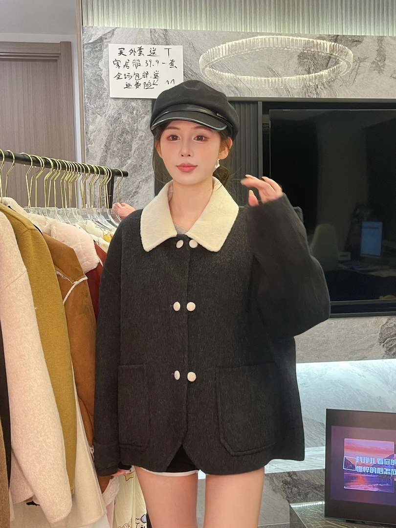 双面大衣秋冬短款老钱风厚款纯羊毛呢外套女气质轻职风