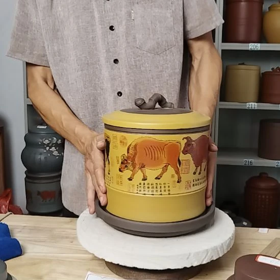 茶杯紫砂正品豆芽罐大号五牛图