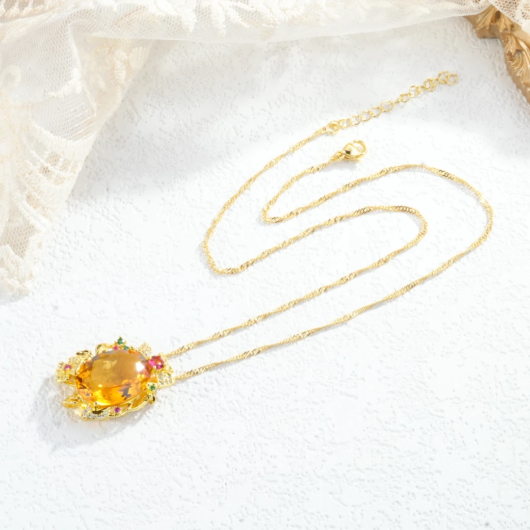 铜合金合成锆石项链 铜合金合成立方氧化锆黄色项链轻奢百搭7018