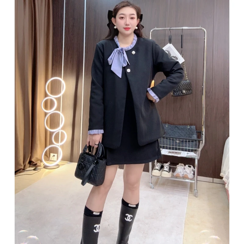 秋冬新款静奢风简约设计感夹棉外套搭配半身短裙套装