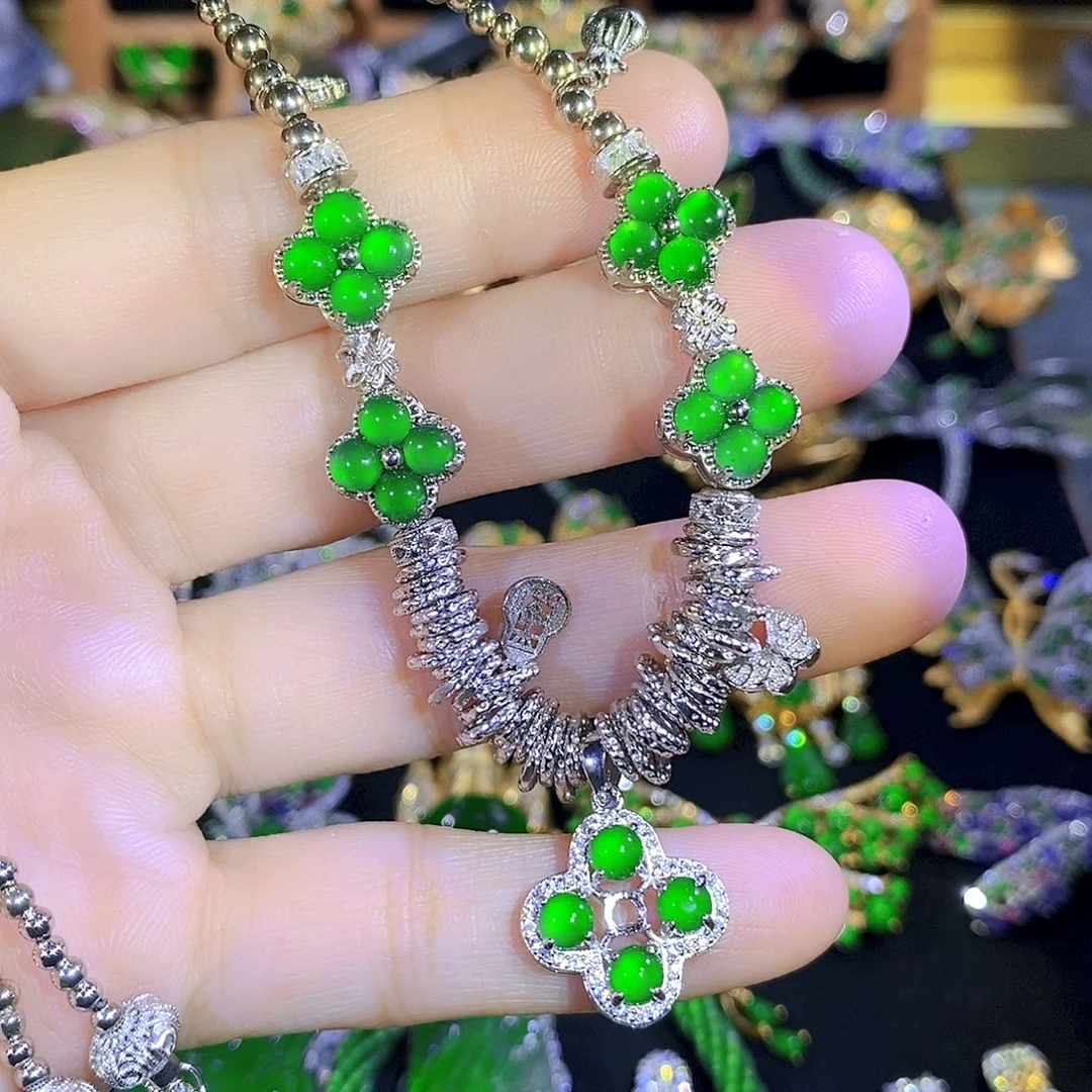 吊坠(不含链)银S925镶嵌翡翠