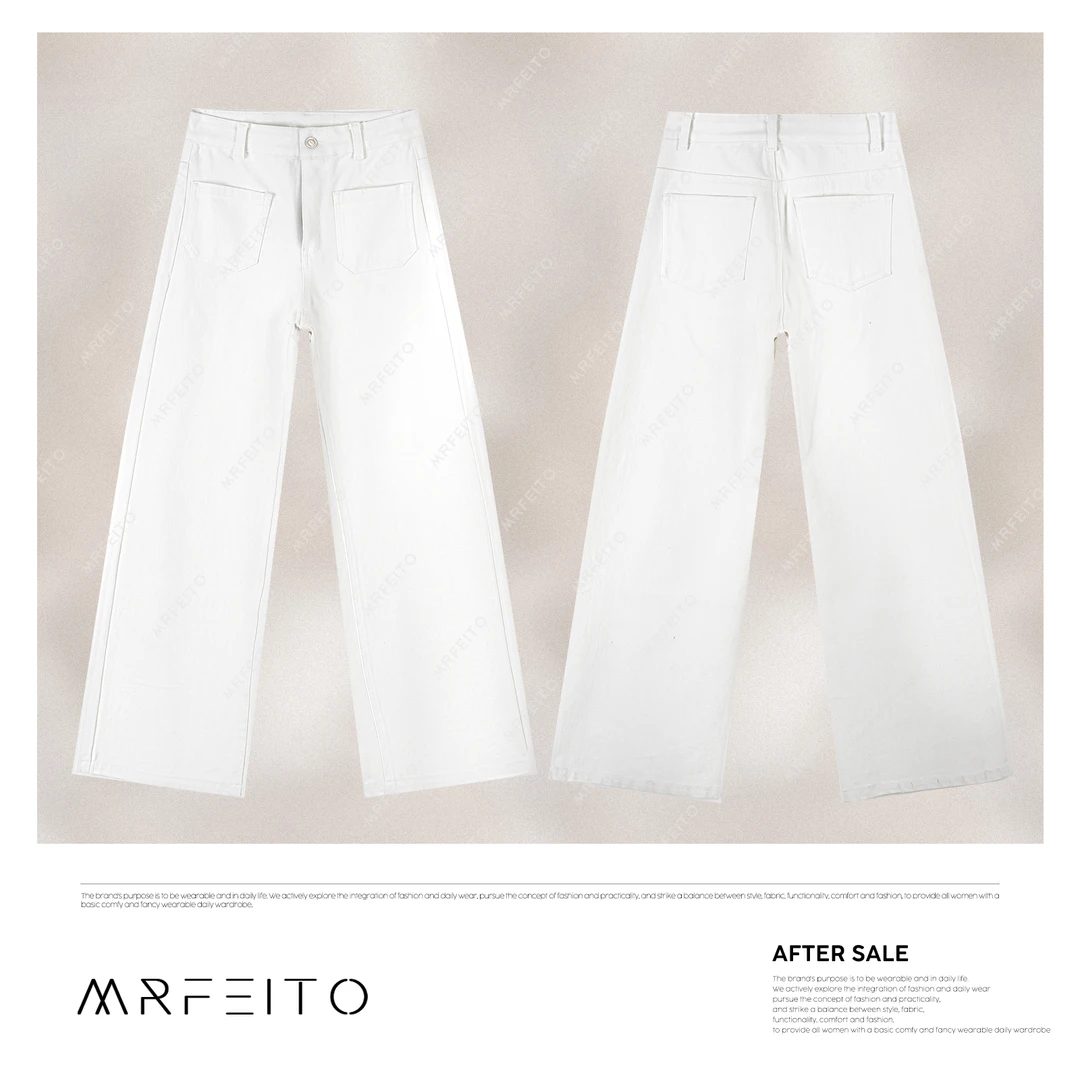 【白桦牛仔】高级感双口袋窄版白色复古阔腿牛仔裤H19K01D31100