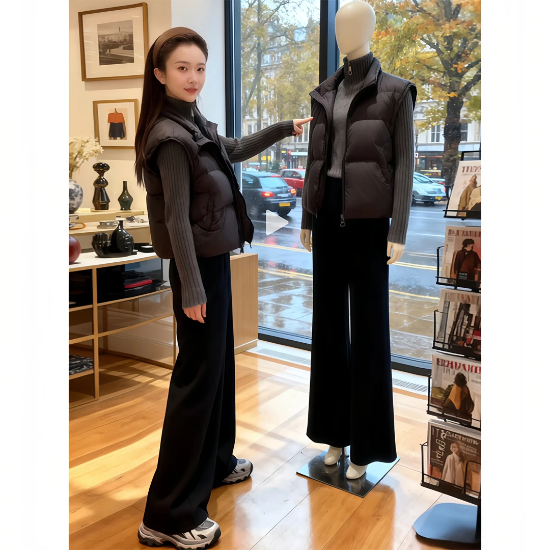 SHALLDOER 秋冬季一整套2025新款立领棉马甲针织内搭裤时尚套装
