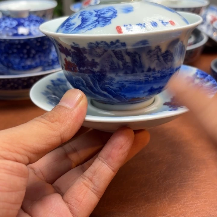 盖碗三才山水盖碗景德镇发货