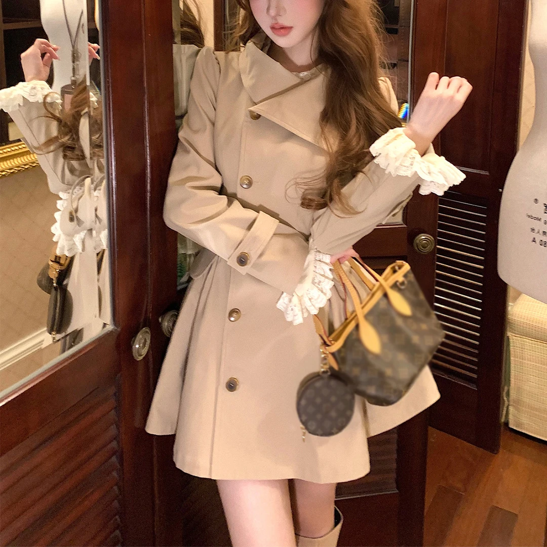 清冷系禅意伦敦周末 摩登主义收腰大裙摆巨好看风衣中长款老钱风