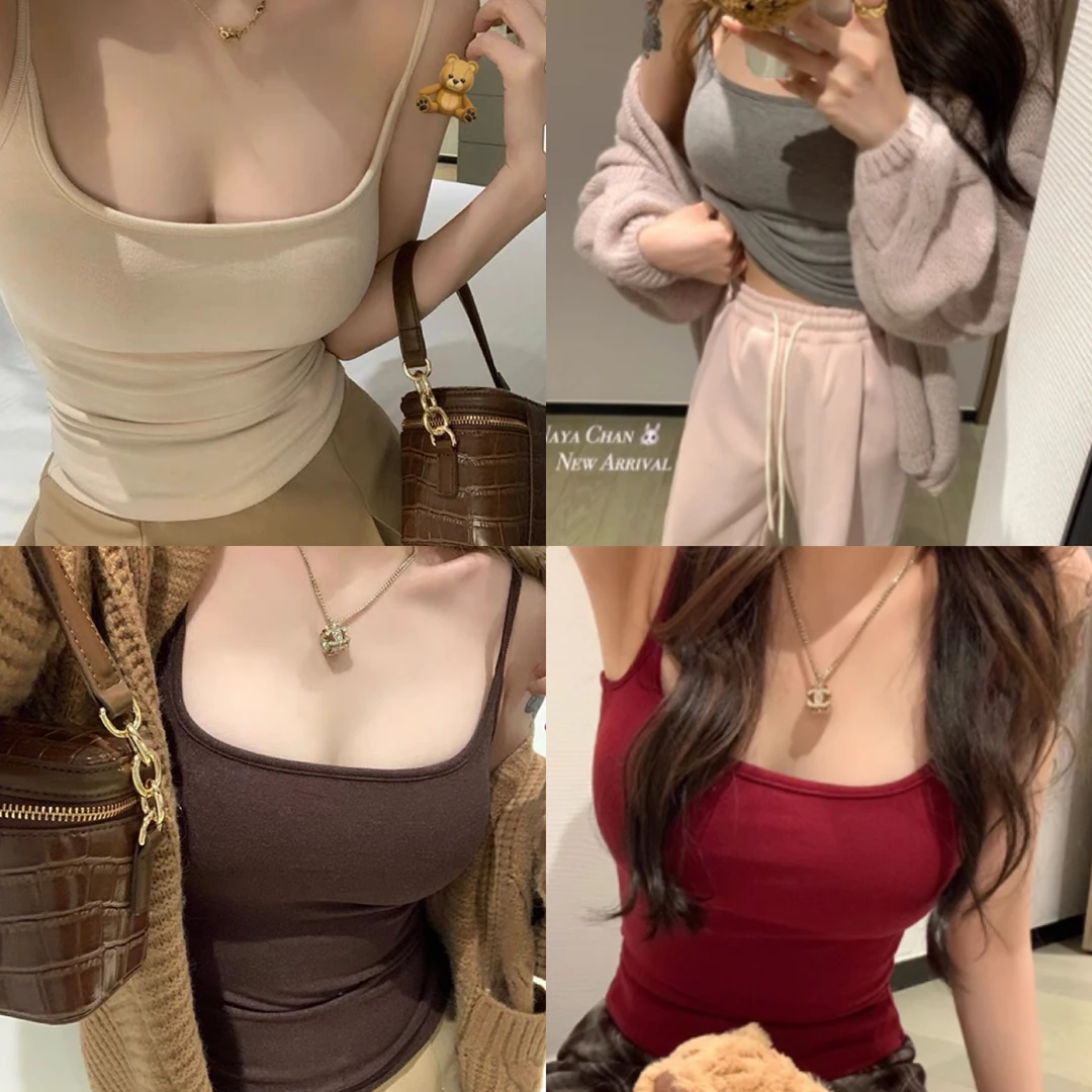 带胸垫夏外穿带胸垫美背文胸一体内搭打底辣妹性感上衣背心