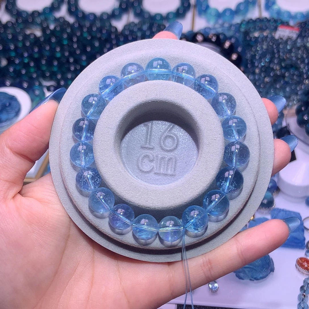 未镶嵌手串海蓝宝石圣蓝碎冰闪10mm+【900元】拍9件