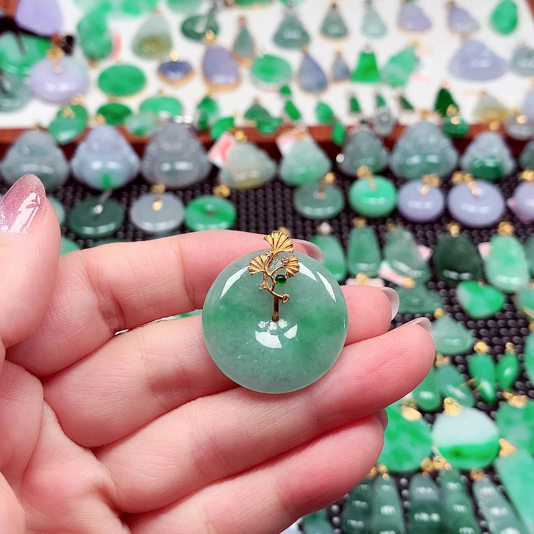 翡翠18K金镶嵌吊坠(不含链)