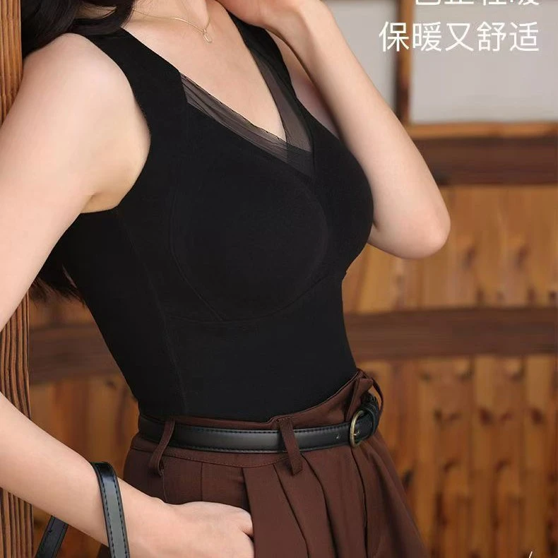 石墨烯绵蚕丝保暖百搭美背秋冬打底女式无钢圈背心
