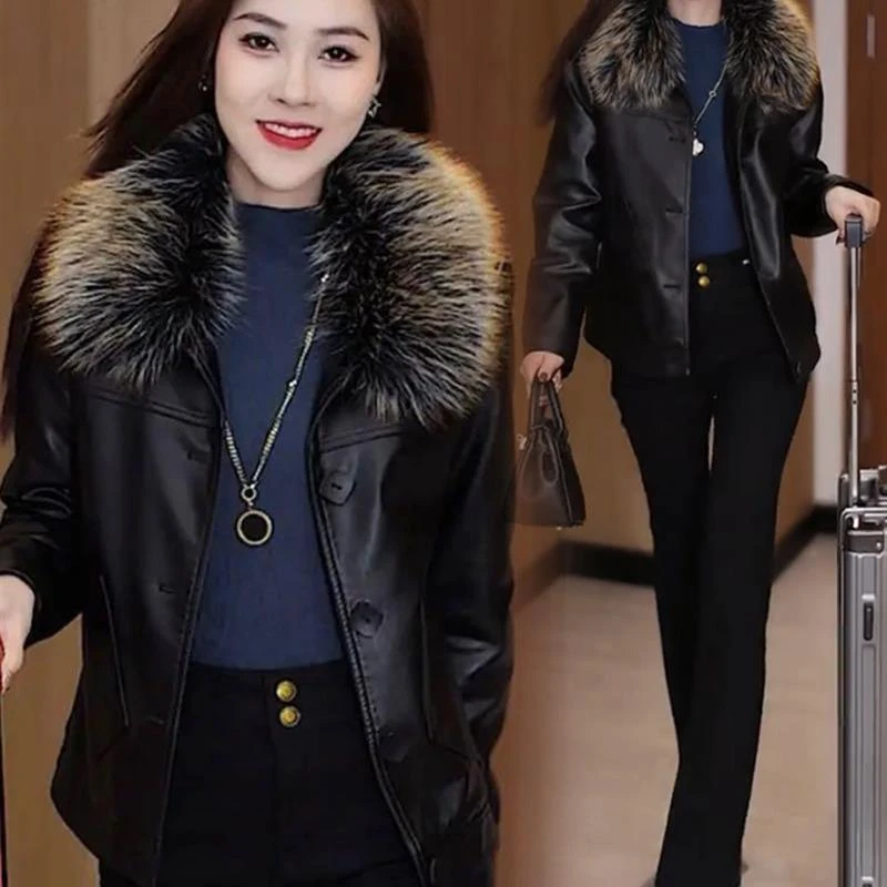 加绒加厚皮衣女2025秋冬新款洋气显瘦小个子百搭休闲PU皮夹克上衣