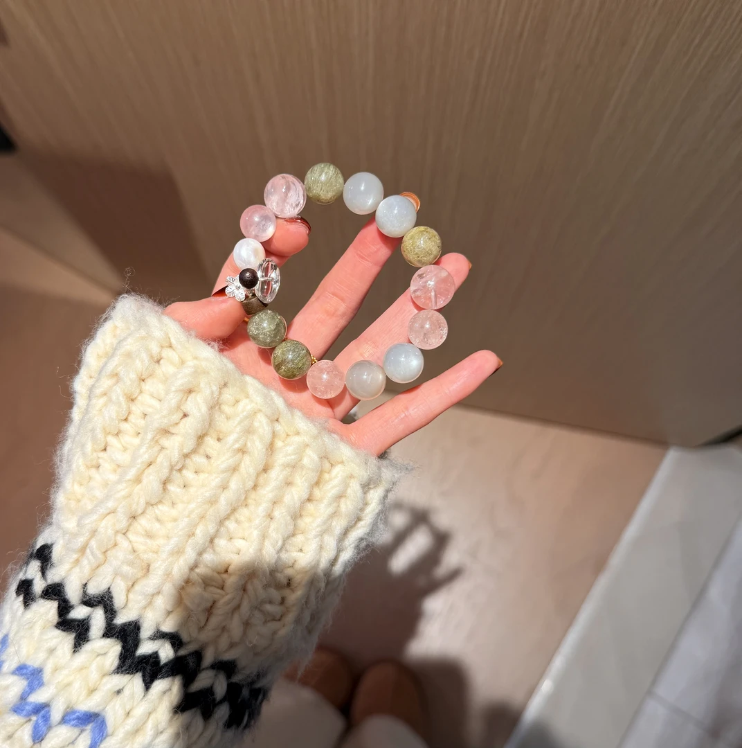 925银手链  《糯糯青山》绿千层幽灵粉阿赛手串 K134