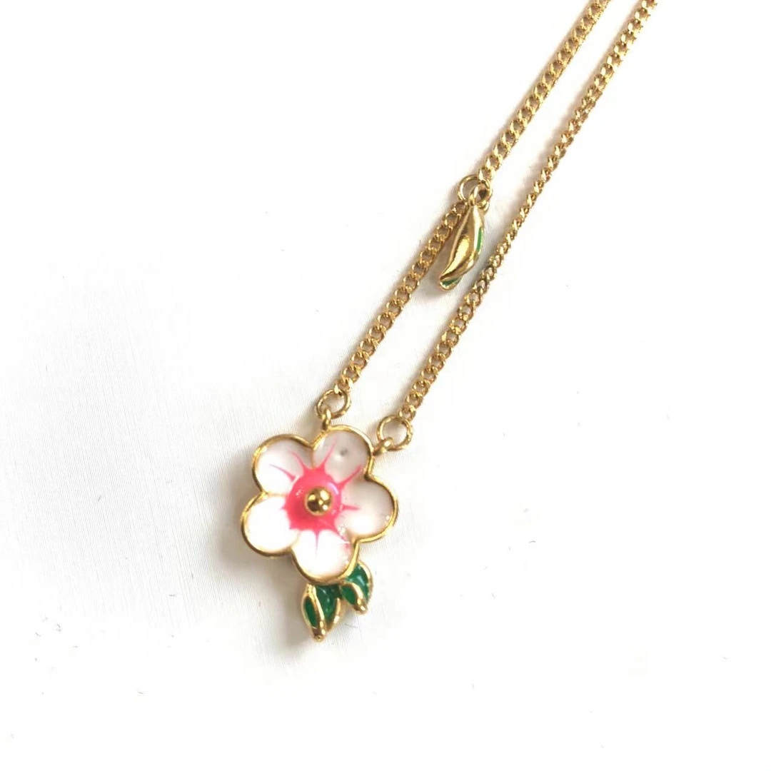 铜合金项链 白粉桃花项链FL1577