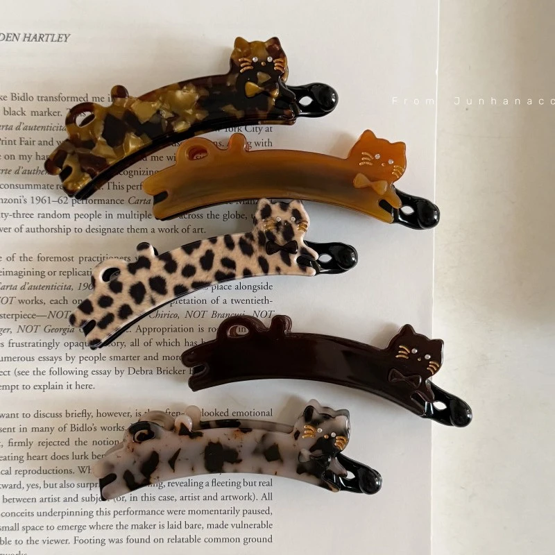 韩国可爱猫咪香蕉夹女高级感醋酸马尾竖夹发夹马尾秋冬发卡发饰女