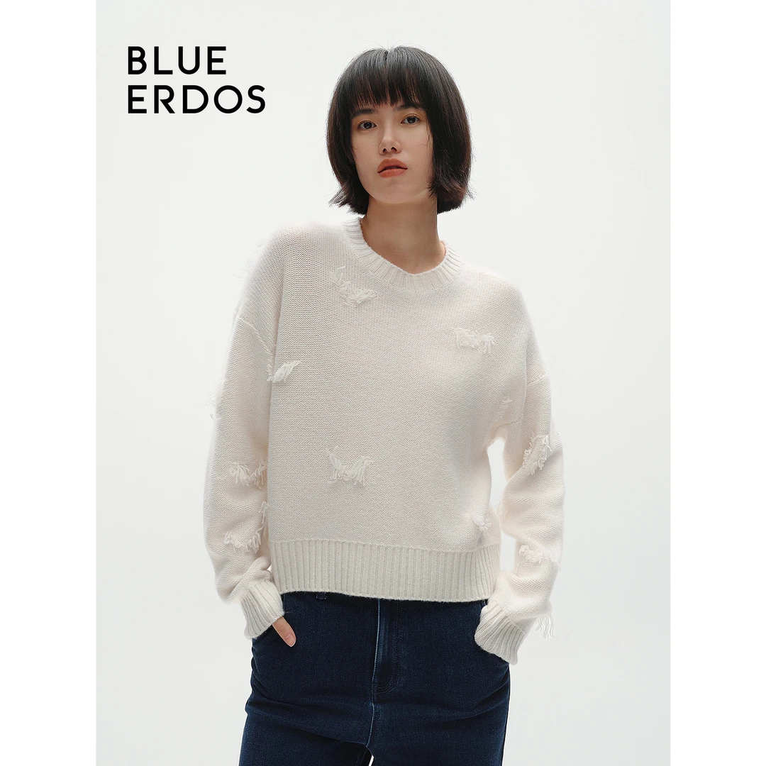 BLUE ERDOS春夏新品慵懒风羊毛羊绒短款落肩针织套衫B246A0023