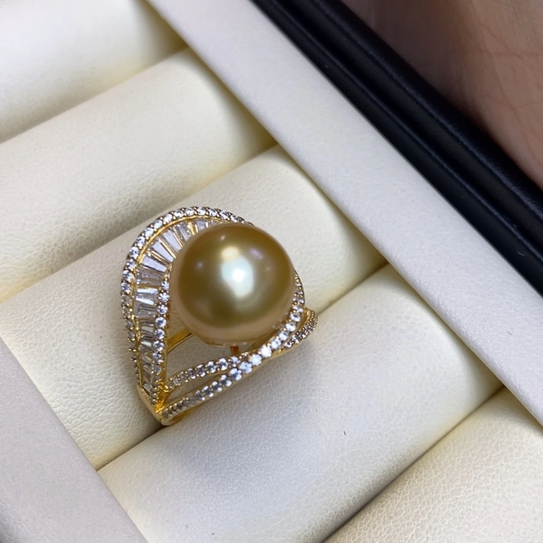 戒圈银S925镀金镶嵌海水珍珠