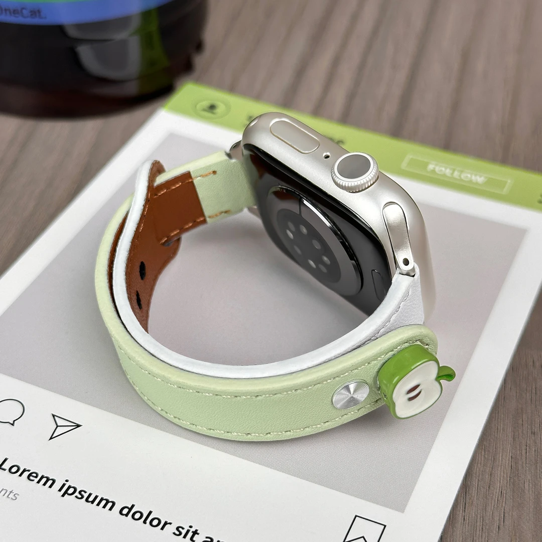 绿苹果华强北S10手表表带S98适用苹果appleiwatchS11男女拼色皮质